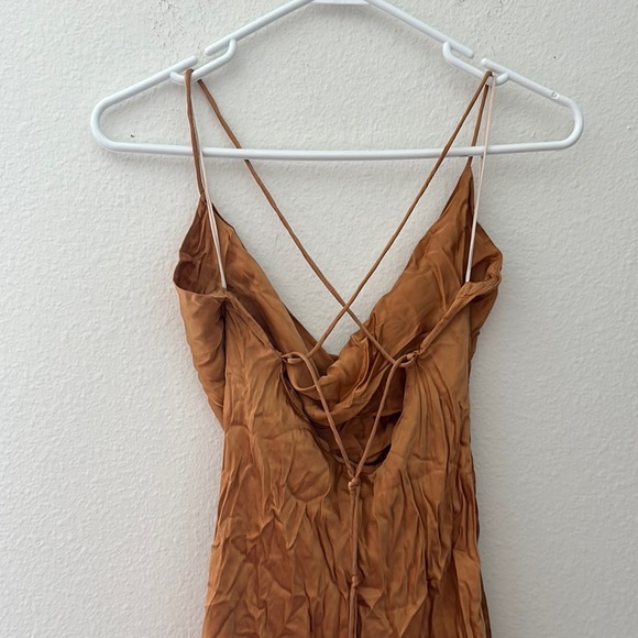 Wilfred Satin Slip Dress in Rich Brown - Picture 3 of 5